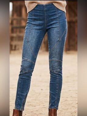Free People Jeans We The Free Dark Bella Moto Mid Rise Skinny Jeans NWT Size 26